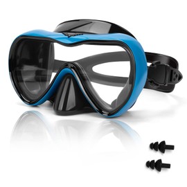 Diving Mask for Adult, Anti-Fog Swimming Goggles with Nose Cover, Anti-Leak Silicone Dive Mask Diving Mask, 180 Degree HD Tempered Glass Swim Mask for Snorkeling Mask with Earplugs, Diving Goggles