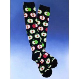 SockSmith NWT Crisp Red Delicious & Green Apples on Black Women's Knee High Novelty Socks