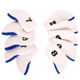 Golf Club Iron Head Covers 10 Piece Set Headcover Protector White with Blue