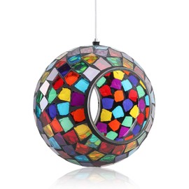 Yinns - Comedero de pájaros con mosaico para colgar, comedero de pájaros con vidrieras ovaladas, decoración de jardín al aire última intervensión, 6.5 pulgadas, color morado