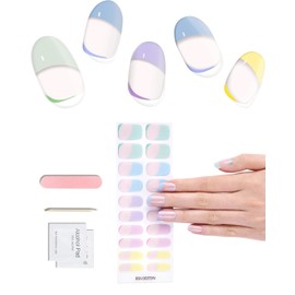 LabTabBa 20pcs Semi Cured Gel Nail Strips Salon Quality DIY Wraps UV Light Required