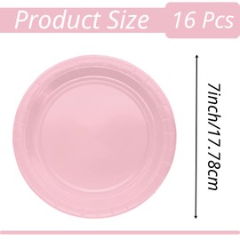 Pack of 16 Pink Paper Plates, 18 cm Round Plates Disposable Plates Pink Disposable Tableware 7 Inch Party Plates Disposable Tableware Table Decorations Party Tableware for Wedding Garden Birthday