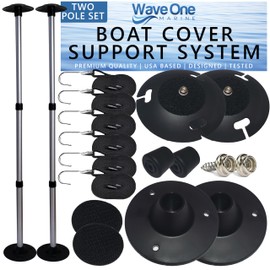 Boat Cover Support Poles with 6 Straps and Snaps | Adjustable Small to Large Aluminum Marine Posts System | Strong Marine Set for Pontoon Jon Bowrider Boat Canvas Tarps Tops (2 Pack)