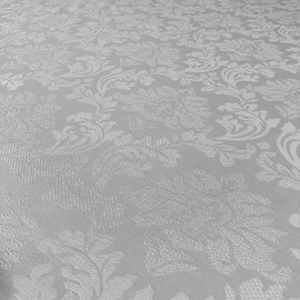 CAIT CHAPMAN HOME COLLECTION Solid Color Damask Jacquard Woven Tablecloth and Napkin (70" Round, Silver Gray)