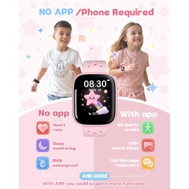 TICTIKY Smart Watch for Kids No Phone No APP Needed, 1.83" Fitness Tracker Watch with Pedometer, Step Counter, Heart Rate/Sleep Monitor, IP68 Waterproof, Puzzle Games for Girls Teens 5-16