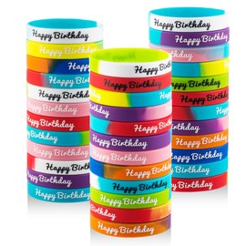 hexiaoxiao 36pcs Happy Birthday Rubber Bracelets Colorful Silicone Stretch Wristbands for Birthday Party Supplies Favors rubber bracelets for kids&teens Classroom Prizes Teacher Supplies