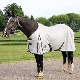 Country Pride Mesh Fly Sheet, Lightweight Breathable Horse Fly Protection, Fleece Wither Protection, Shoulder Gussets, Tail Cover, Adjustable Elastic Leg Straps, Grey with Silver Trim (72 in)