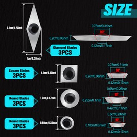 SPEEDWOX 12 Pieces Tungsten Carbide Cutters Inserts Set for Wood Lathe Turning Tools Include 11mm Square with Radius,12mm and 8.9mm Round,31mm 10mm Diamond with Sharp Point, 12 Pieces Screws