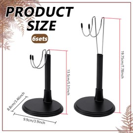 FINGERINSPIRE 6 Sets Adjustable Height U Type Action Figure Base Display Stand, 3.90x3.46x5.31 Inch Stainless Steel Doll Stands with Black Plastic Bases Detachable Holder Support Base for Model
