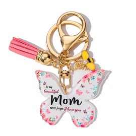 Luzvienzee Mum Keyring, Mum Gifts from Daughter, Mom Keychain, Butterfly Tassel Acrylic Keyring for Best Mum Birthday Gifts Mothers Day Christmas