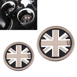 iJDMTOY Black/Grey 73mm Union Jack UK Flag Style Silicone Insert Mats Compatible With MINI Cooper R55 R56 R57 R58 R59 Front Console Drink Holders