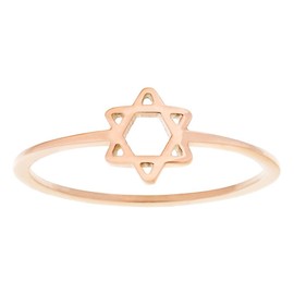 ELBLUVF Stainless-steel14k Rose Gold Plated Star of David Jewish Star Little Finger Ring (5)