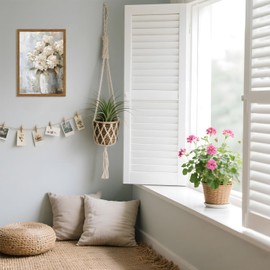 Framed Vintage Canvas Wall Art, White Hydrangea Floral Wall Decor Paintings, Flower Pictures Prints Aesthetic Home Decor for Living Room Bedroom Bathroom Office 12x16 inch