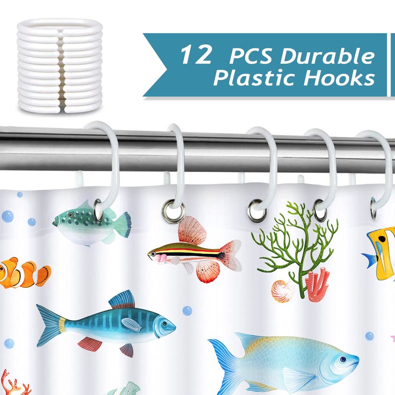 Bonhause Shower Curtain Fish Coral Colourful Sea Life Shower Curtains