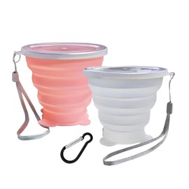 Nintora-C Collapsible Cups, Silicone Collapsible Travel Cup-Expandable Folding Camping Drinking Cup with Lids Reusable Small Portable Mugs-Cups for Travel, Camping, Hiking, Outdoor Sports Pink White