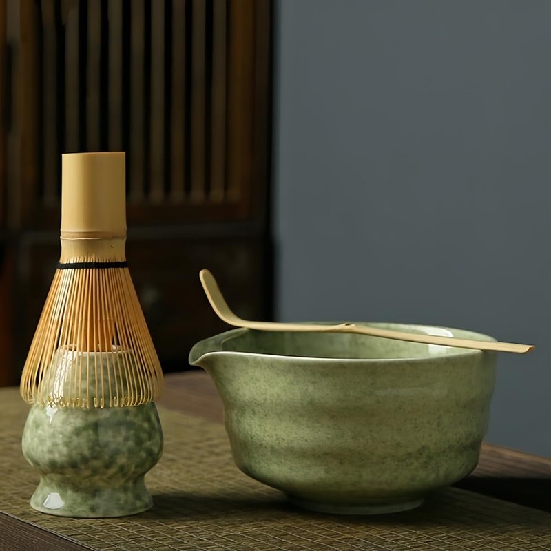4pcsMatcha Whisk Set,Includes Matcha Bowl, Matcha Whisk Holder,Bamboo Matcha Whisk