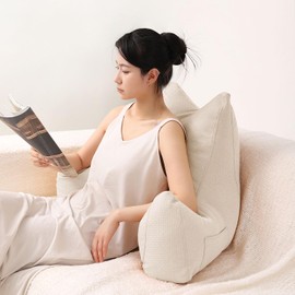 Kawaii Cat Ear Reading Pillows with Arms for Adults Back Pillow for Bed Sitting Up, Backrest Pillows for Adult Back Rest Pillow (Snow Grey)