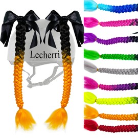 Lecherri Girls Braids Ponytail Extension with Suction Cup for Helmet 2PCS Helmet Accessories Helmet Hair with Bowknot Helmet Pigtails for Motorcycle Bicycle Ski Helmet 22inch(Helmet Not Included)