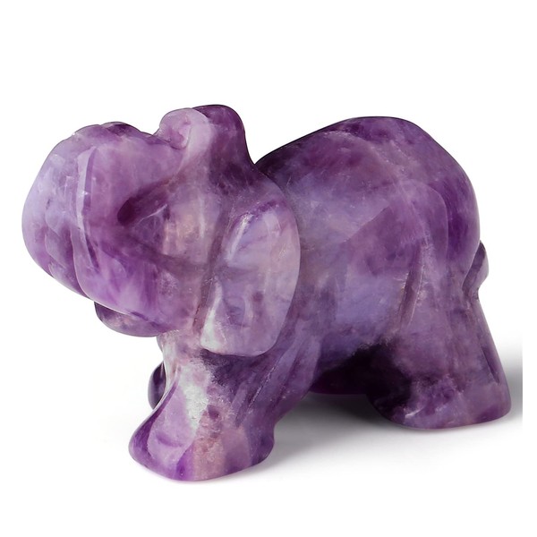 2" Amethyst Elephant Decor Healing Crystal Cute Polished Natural Stone Hand-Carved Big Purple Sculpture Statue Figurines Gemstone Energy Hippie Home Room Office Desk Decoration Gifts for Women Men