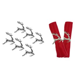 Pack Of 6 - Metal Christmas Napkin Holders - 6 Silver Reindeer - Christmas Tableware