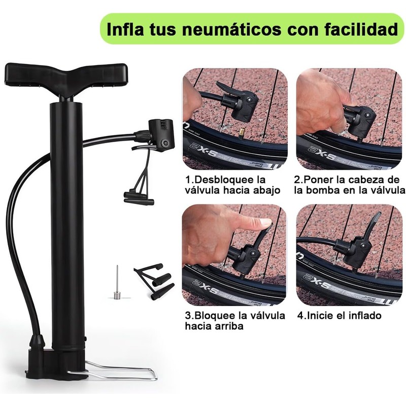 Bomba de Aire Bicicleta 3 en 1 Foot Pump, 130PSI