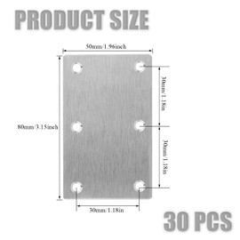 Cobenga 30 Pcs Flat Mending Plates, 3" x 2" Heavy Duty Stainless Steel Flat Brackets, Flat Straight Brace Bracket with Screws, Mending Joining Plates for Shelves,Cabinet,Furniture Corner Repair Fixing