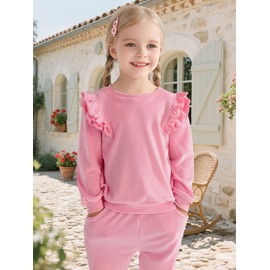 ESHOO Girls Clothes Kids Velvet Tracksuit Little Girls Outfits Ruffle Long Sleeve Sweatshirt Sweatpant Kids Leggings Set for 2-10 Years