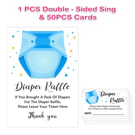 Juego de rifa de pañales para baby shower – billete de inserción de pañales azules – Juego de ducha de bebé – Ideas de ducha para bebés – Decoraciones de baby showers – Kit de tarjetas de juego (1