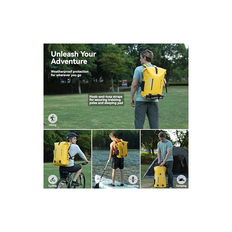 MARCHWAY Mochila impermeable para senderismo, kayak (amarillo, 30 L)