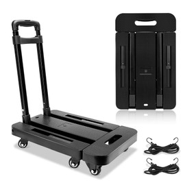 Hand Truck Dolly, Folding Hand Truck - Dolly Cart for Moving 500 LB Heavy Duty Luggage Cart with 6 Wheels & 2 Bungee Cords for Luggage, Travel, Moving, Shopping, Office (Black)