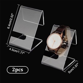 PH PandaHall 2PCS Acrylic Watch Display Stands, Clear Watch Holder Organizer Jewelry Watch Rack Single Watch Display Holder Showcase for Bracelet Watch Display Home Decor Retail Use, 2x1.8x2.5"