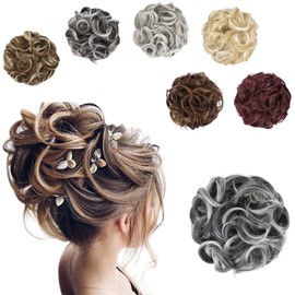 Elaine Big Messy Bun Extension Curly Hair Buns Hair Pieces for Women Synthetic Wavy Large Scrunchies Thick Updo Ponytail (Black Tip Gray #115)