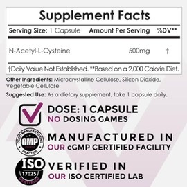 N-Acetyl L-Cysteine 500mg Capsules 60 Count by Nootropics Depot