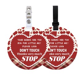 BEUNITONE 2 Pack Red Love Heart No Touching Signs Stop No Touching Safety Sign for Family Textures PVC Seat Signs-Stroller Tag with Hanging Strap and Clip for Car Accessories 5 Inches