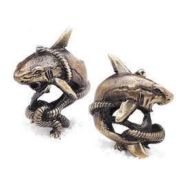 СooB EDC Paracord Bead, Knife Lanyard Bead, Beard Bead, Pendant Shark Fish. Metal Hand-Casted Paracord Beads Charms for Paracord Knives Lanyards 1Pcs/Lot (Bronze)