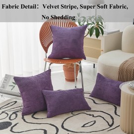 Home Brilliant Sofa Cushion Covers Purple Throw Pillows for Bed Supersoft Striped Corduroy Decorative Cushion Cover for Chair, Eggplant, (45 x45 cm, 18inch), 2 Pieces