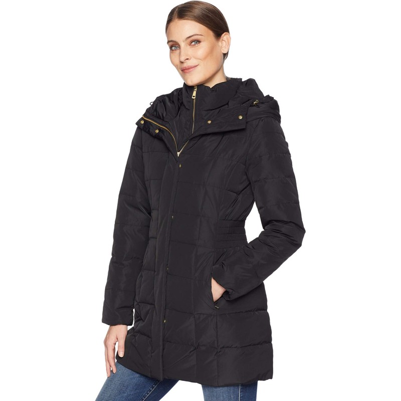Cole Haan Women's Taffeta Down Coat with Bib Front and