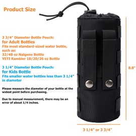 Dotacty MOLLE Water Bottle Holder Tactical Nylon Bottle Pouches Hydration Carrier for Belt/Backpack/Vest/Bike Sports Outdoor Hiking Camping Hunting Fishing (Black, Inside Diameter: 3 1/4")