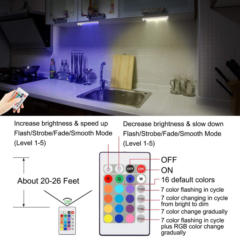 BIGMONAT Battery Operated Under Cabinet Lighting with Remote, Wireless Color
