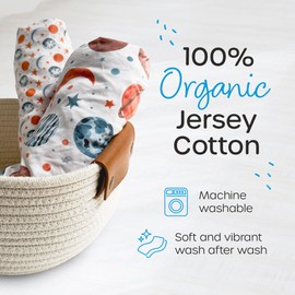 Quiggly Travel Crib Sheets for Guava Lotus, 2 Pack Organic Cotton Jersey Knit, Space, Planet & Star Patterns - Fits Travel Crib Mattress for Boys & Girls (Travel Crib, Starry Slumber)