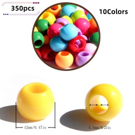 350pcs 12mm Plastics Beads Acrylic Beads DIY Colorful Beads Mix 10 Color Large Hole Hair Beads(Hole:5.5mm)
