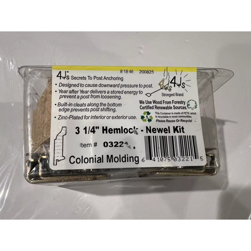 4Js Post Mounting System 3 1/4 Hemlock Newel Kit Colonial