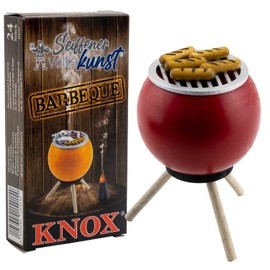 Seiffener Volkskunst Smoker Oven Grill Oven Smoking Figure 10 cm Grill + Incense Cones BBQ Smoker Grill with Bratwursts Red + Knox