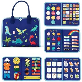 HOPA POPA TOYS Montessori Busy Board, Blue, 8 Pages Sensory Felt Activity Book-Quiet Travel Toy for Car, Airplane, or Home. Interactive Educational Gift Toy for Fine Motor Development, Age 36 M+.