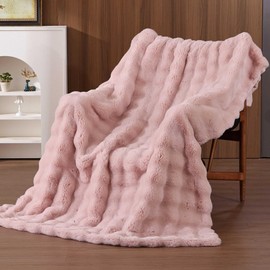 Thistleap Faux Fur Throw Blanket Light Pink Fluffy Bubble Throw Blanket 50x60 for Sofa Couch Bedroom Fuzzy Soft Cozy Thick