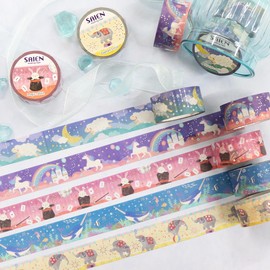 Generic SAIEN Washi Masking Tape Set - 5 Rolls, Original 5 Designs with Gold and Silver Foil, Made in Japan, Ideal for DIY Crafts & Gift Wrapping - 2cm x 5m Each (0.79 in x 16.4 ft)