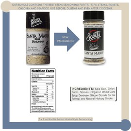 Scotts Santa Maria Seasoning 7 oz Pack of 3 Bundle with Digital Cookbook Scott's Santa Maria Style Organic Seasoning Gluten Free Best Steak Seasoning for Tri-tips, Steaks, Roasts, Chicken and Seafood