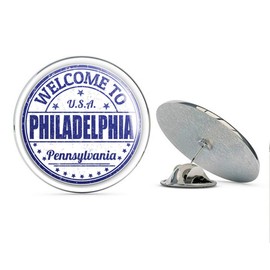 Philadelphia City USA Grunge Welcome Stamp Round Metal 0.75" Lapel Pin Hat Shirt Pin Tie Tack Pinback