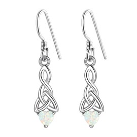 Suplight 925 Sterling Silver Celtic Knot Opal Dangle Earrings Dainty October Birthstone Earrings for Women Teen Girls