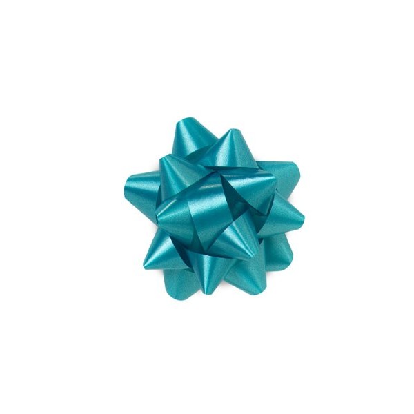 Pack Of 48, Small Solid Turquoise Star Poly Gift Bows